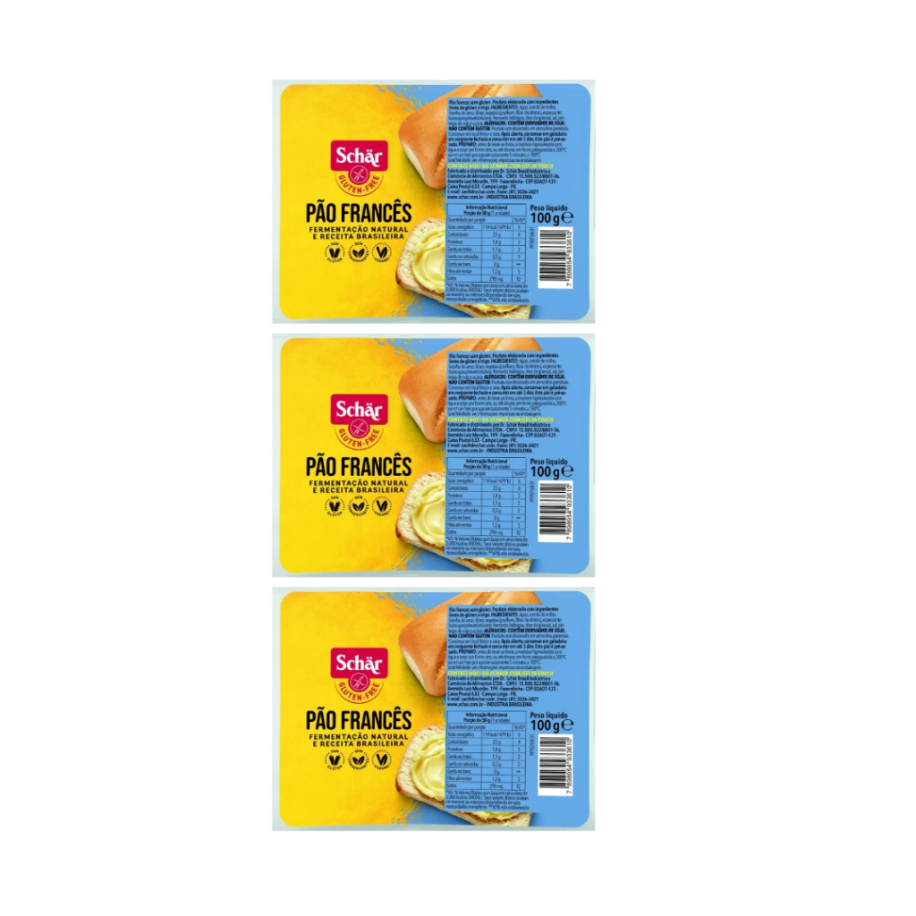 Kit 3 Pães Frances Sem Glúten Receita Brasileira Schar 100g