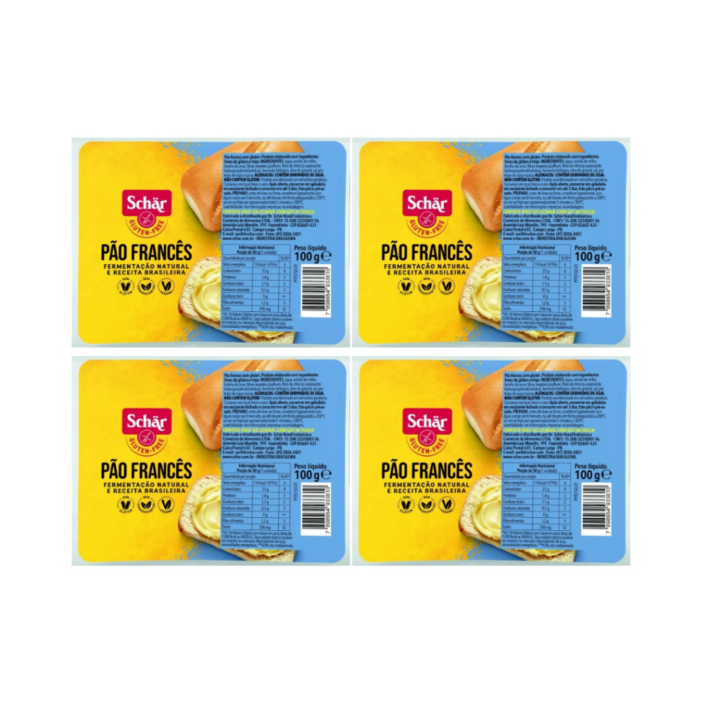 Kit 4 Pães Frances Sem Glúten Receita Brasileira Schar 100g
