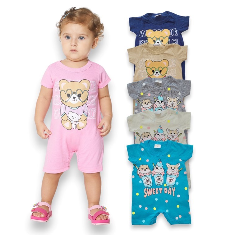 Macacão de Bebê Curto Estampado Menina. Lindo! Tamanho P M G. Romper, Macaquinho.