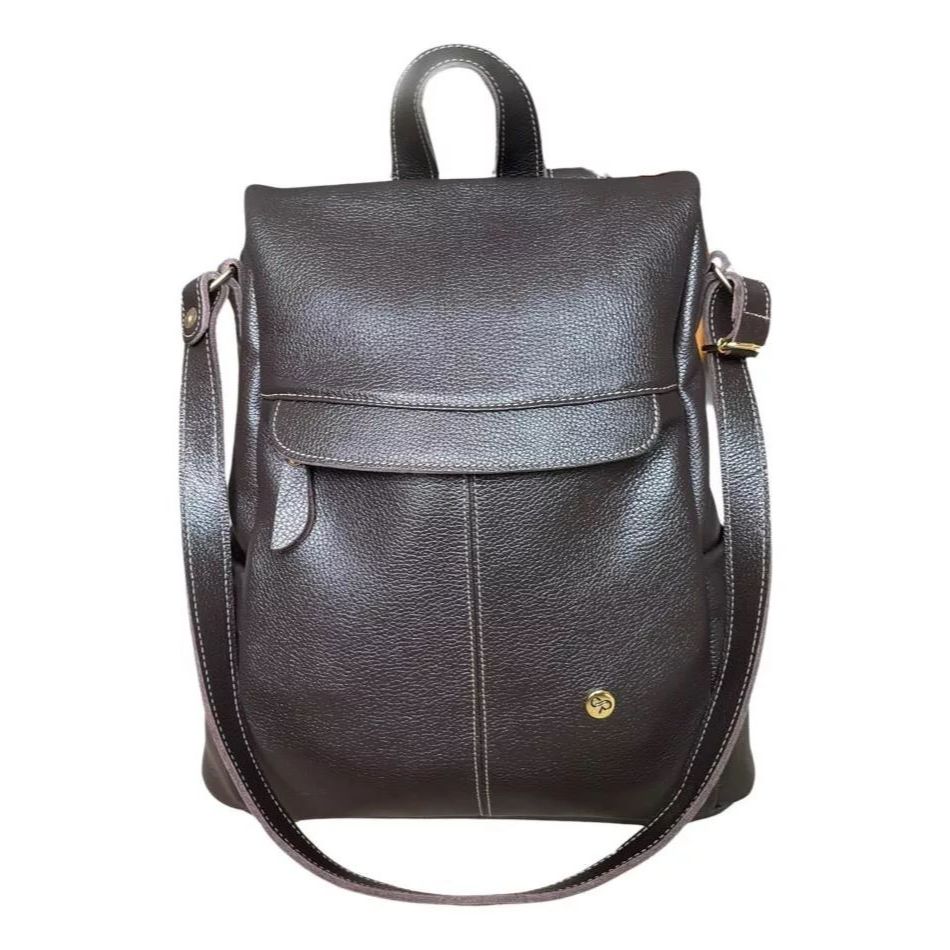 Mochila Bolsa de Couro Legítimo Feminina Luxo Blogueira Garantia Laptop Com Alça Removível Antifurto