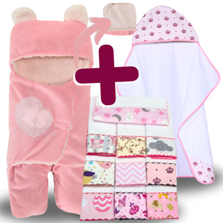 Kit Toalha Banho Bebe + Saco de Dormir com Orelhas + 6 Toalhas de Ombro Felpuda Atoalhada em Oferta na Shopee