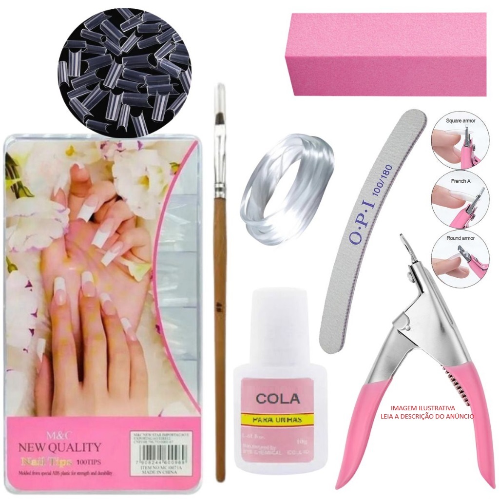 Kit Unhas Gel Iniciante Reposição Cortador Tips Fibra Lixa Bloco Envio Imediato