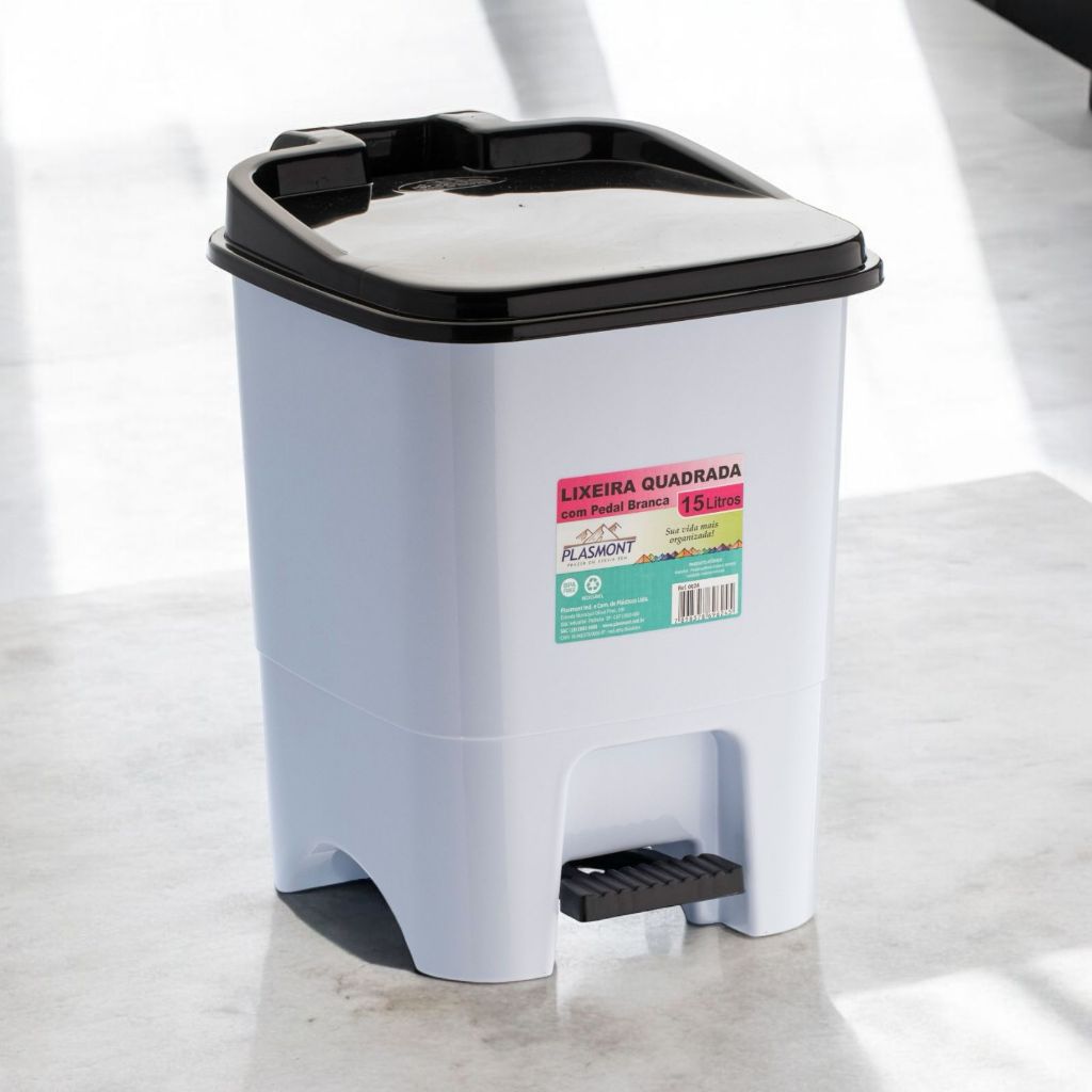 Kit 5 Lixeira Plástica Reforçada 15 litros Com Pedal Cesto De Lixo Para Cozinha Banheiro — imagem 2 de 2