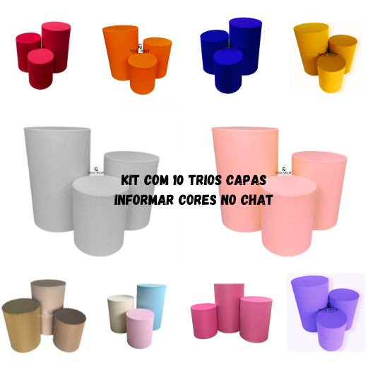 kit 10 trios capas mesas cilindro festa veste fácil varias cores em Oferta na Shopee