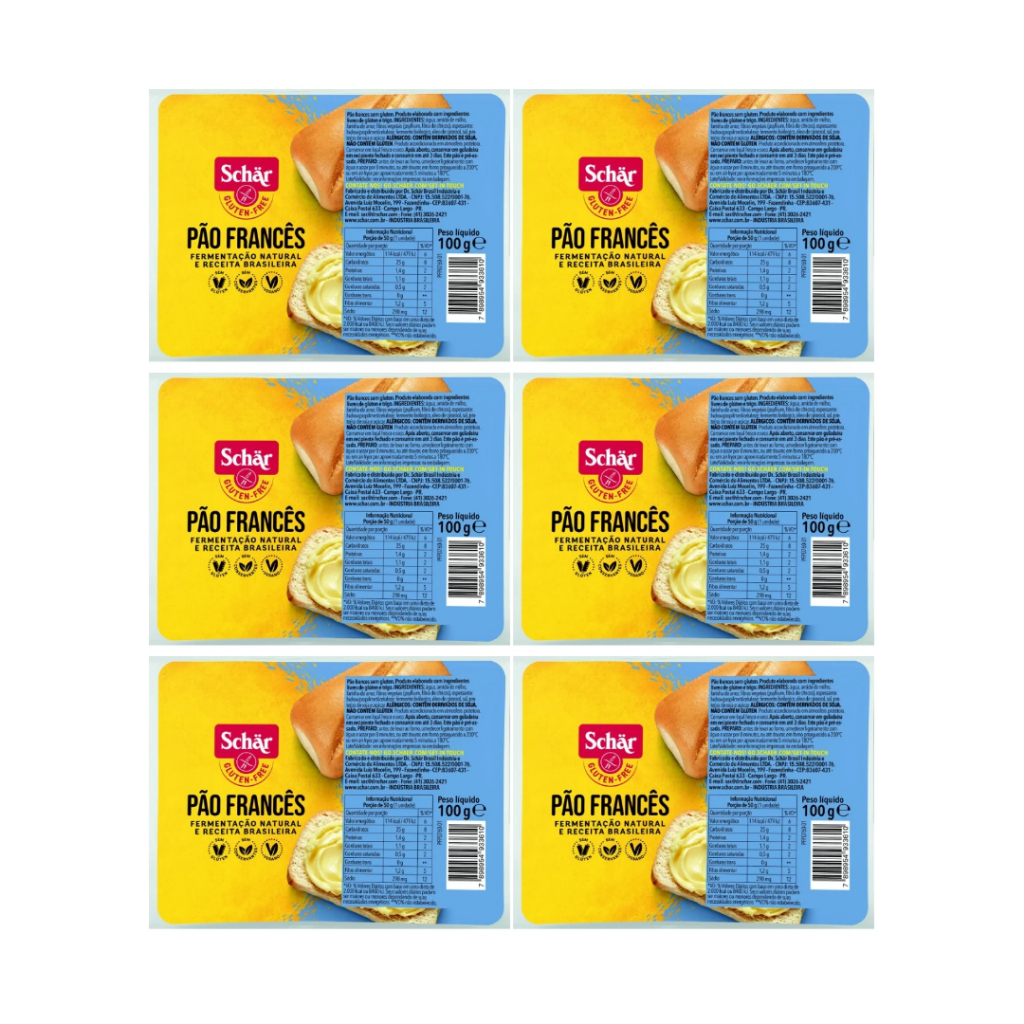 Kit 6 Pães Frances Sem Glúten Receita Brasileira Schar 100g
