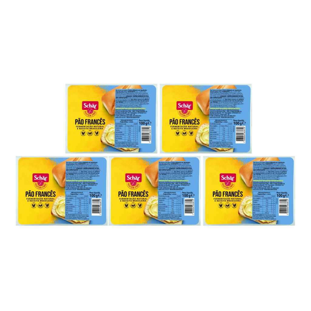 Kit 5 Pães Frances Sem Glúten Receita Brasileira Schar 100g