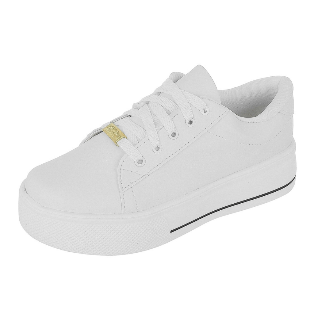 Kit Tênis Feminino Casual Confortável Branco Leve Sapato Feminino Moda Fio Preto Original Blogueira