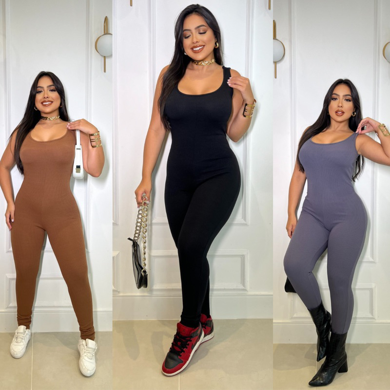 Macacão Virginia Com Bojo Comprido Anarruga Premium Com Alça Modelador Moderno todas Ocasi...