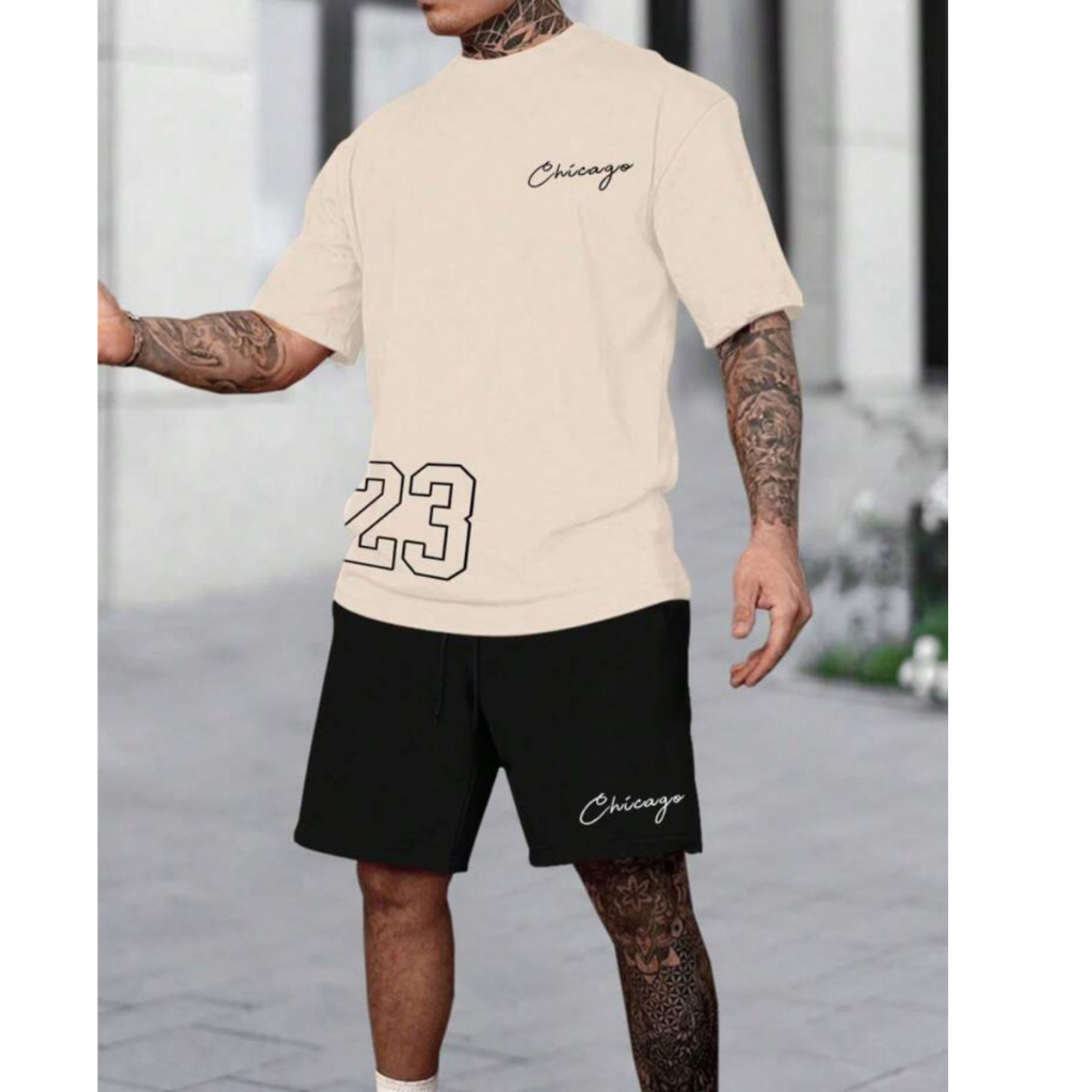 Kit Camiseta + Bermuda Tactel  Lançamento Conjunto Basico Chicago 23 Lançamento Masculino