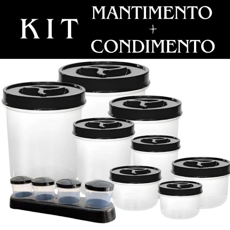 Kit Potes de Mantimentos Conjunto Potinhos Condimento e Suporte Tampa de Rosca