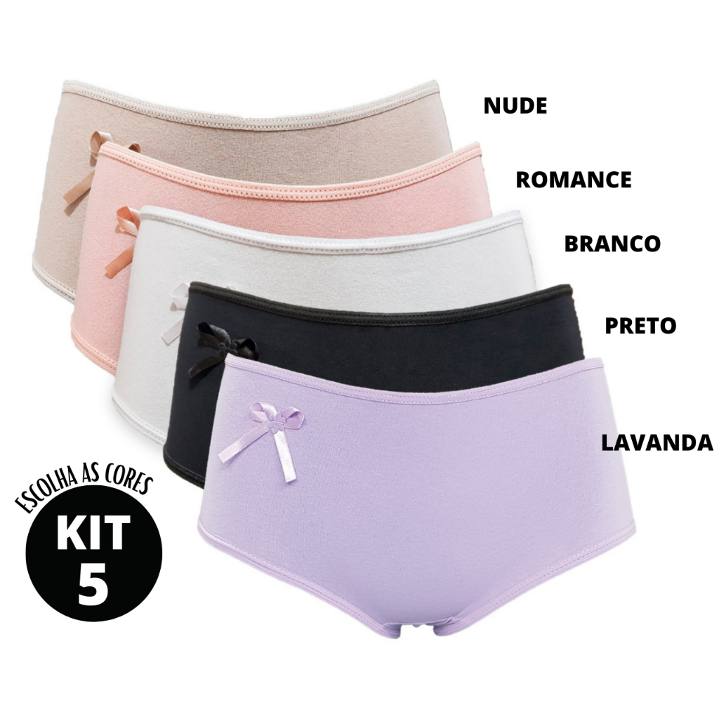 Kit 5 Calcinha Infantil Algodão Alicia Menina Moça Lisa Básica Dia a Dia Confortavel Qualidade