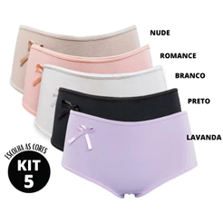Kit 5 Calcinha Infantil Algodão Alicia Menina Moça Lisa Básica Dia a Dia Confortavel Qualidade