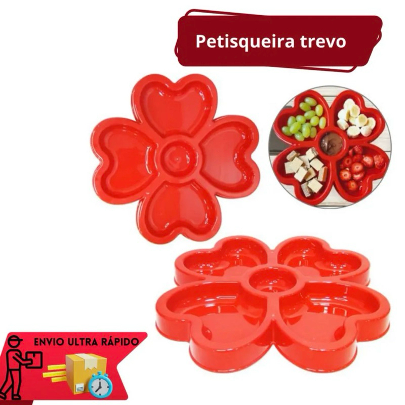 Petisqueira Plástico 5 Divisórias Trevo Vermelho
