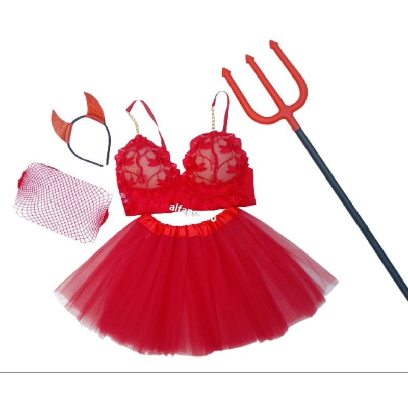 fantasia adulto kit halloween Carnaval festa top cropped gatinha caveira mexicana tridente diabinha.