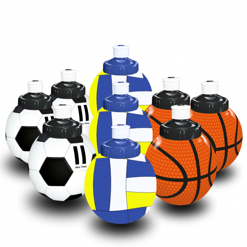 Garrafa Squeeze Bola Futebol Basquete Vôlei Festa Esporte Plástico Com Canudo 300 ml
