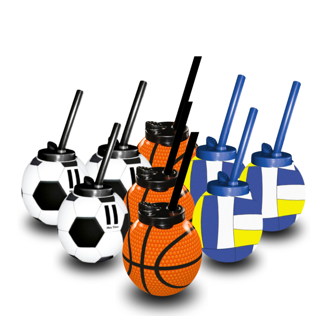Copo Bola Futebol Basquete Vôlei Festa Esporte Plástico Com Canudo 300 ml