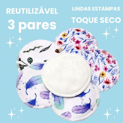 Absorvente para Seios Reutilizável - KIT 3 PARES - Impermeável - Ecológico - Toque Seco