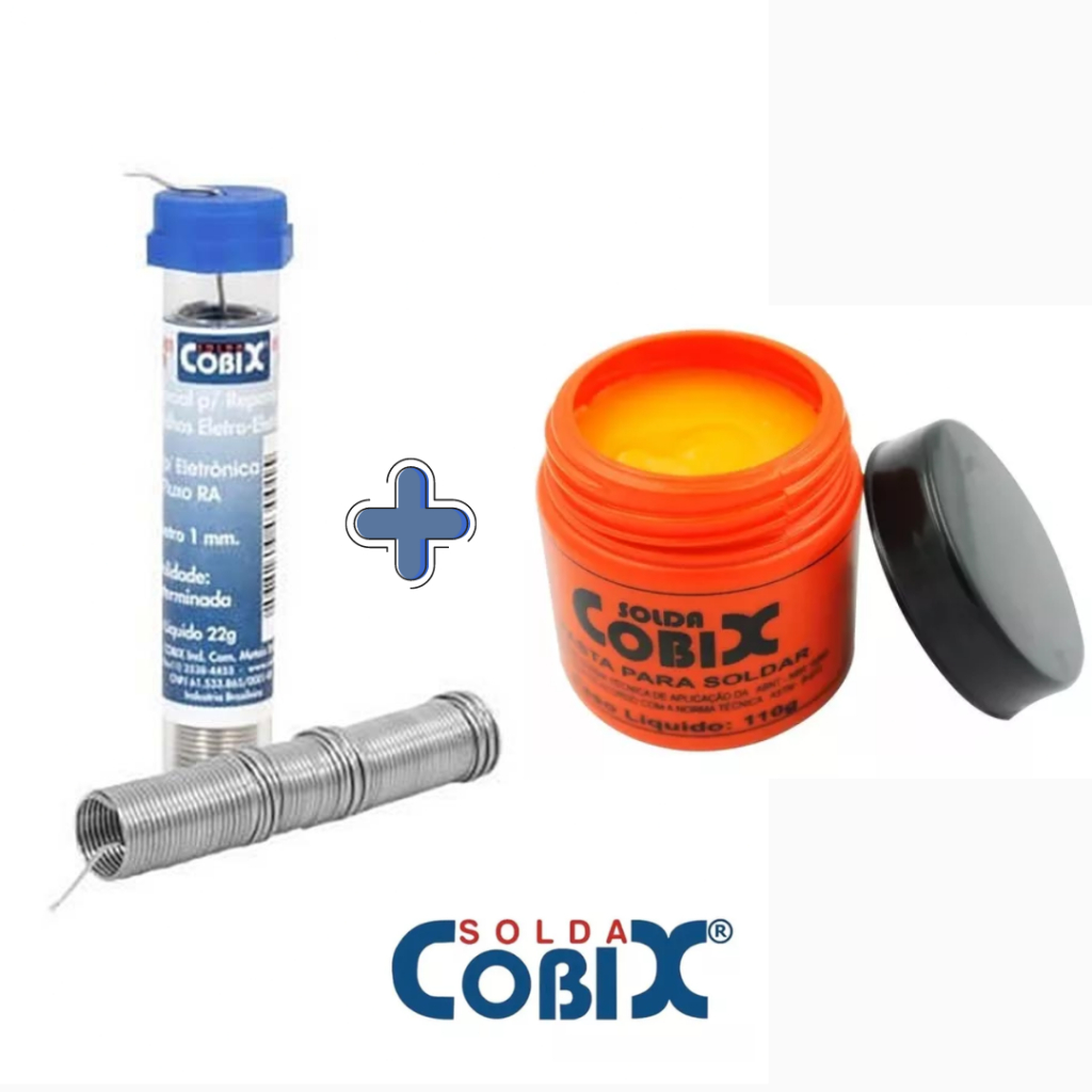 Kit Tubo Solda Estanho 1mm 63x37 22g Com Fluxo + Pasta Para Soldar 110g - Cobix - Original