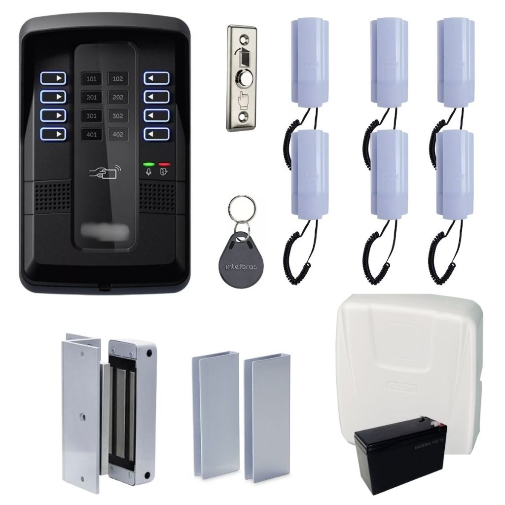 Porteiro Interfone Predio Predial Coletivo  6 Pontos Intelbras Eletroímã Vidro e Tags
