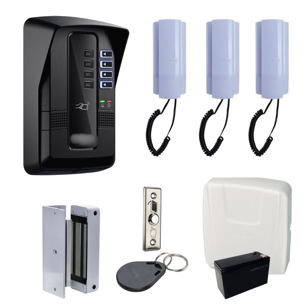 Porteiro Coletivo Interfone 3 Pontos Predio Residencial Intelbras E Fechadura Eletroima Magnética