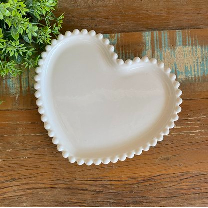 Prato FORMATO Coração Branco 25X25X2Cm acrilico para festa e decoração