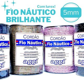 Fio Náutico Premium Brilho Brilhante PP Lurex 5mm AGGI 500g  200 metros Bolsas Crochê Macramê