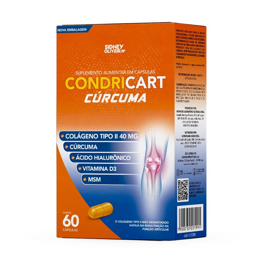 Colágeno Tipo Il+cúrcuma+ácido Hialurônico+vit D3+msm Condricart Cúrcuma 60 cápsulas Sidney Oliveira