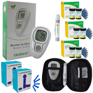 Kit Monitor de Glicose Aparelho Medidor de Glicemia 150 Tiras 200 Lancetas Bioland em Oferta na Shopee