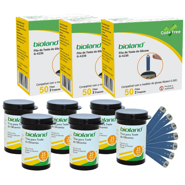Kit 150 Fitas Glicose Tiras Reagentes Glicemia Bioland