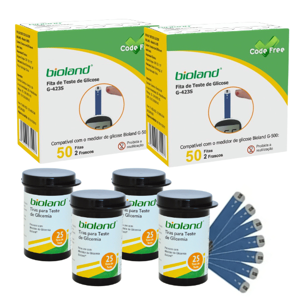 Kit 100 Fitas Glicose Tiras Reagentes Glicemia Bioland