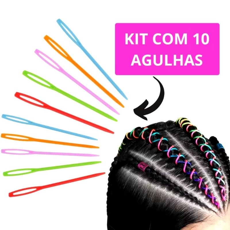Agulha plástico para artesanato e trança nagô kit 10 unidades