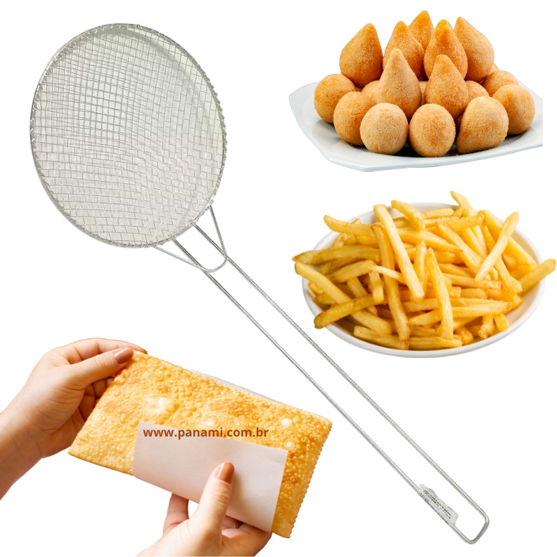 Escumadeira GRANDE Peneira para Fritura 50 cm Modelo Industrial - Batata Pastel Salgados Coxinha Grande - INOX - PANAMI