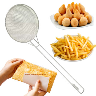Escumadeira GRANDE Peneira para Fritura 50 cm Modelo Industrial - Batata Pastel Salgados Coxinha Grande - INOX - PANAMI