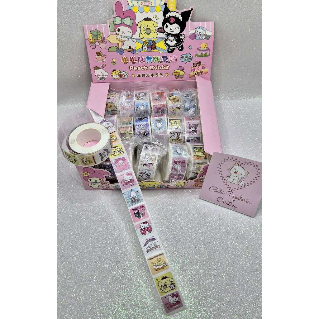 Rolo com 500 adesivos Sanrio - Turma Hello Kitty