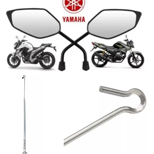 Par de Retrovisor  Antena Moto Yamaha Fazer 150 250 ano 2015 2024 Lander 250 xtz Factor YBR Crosser