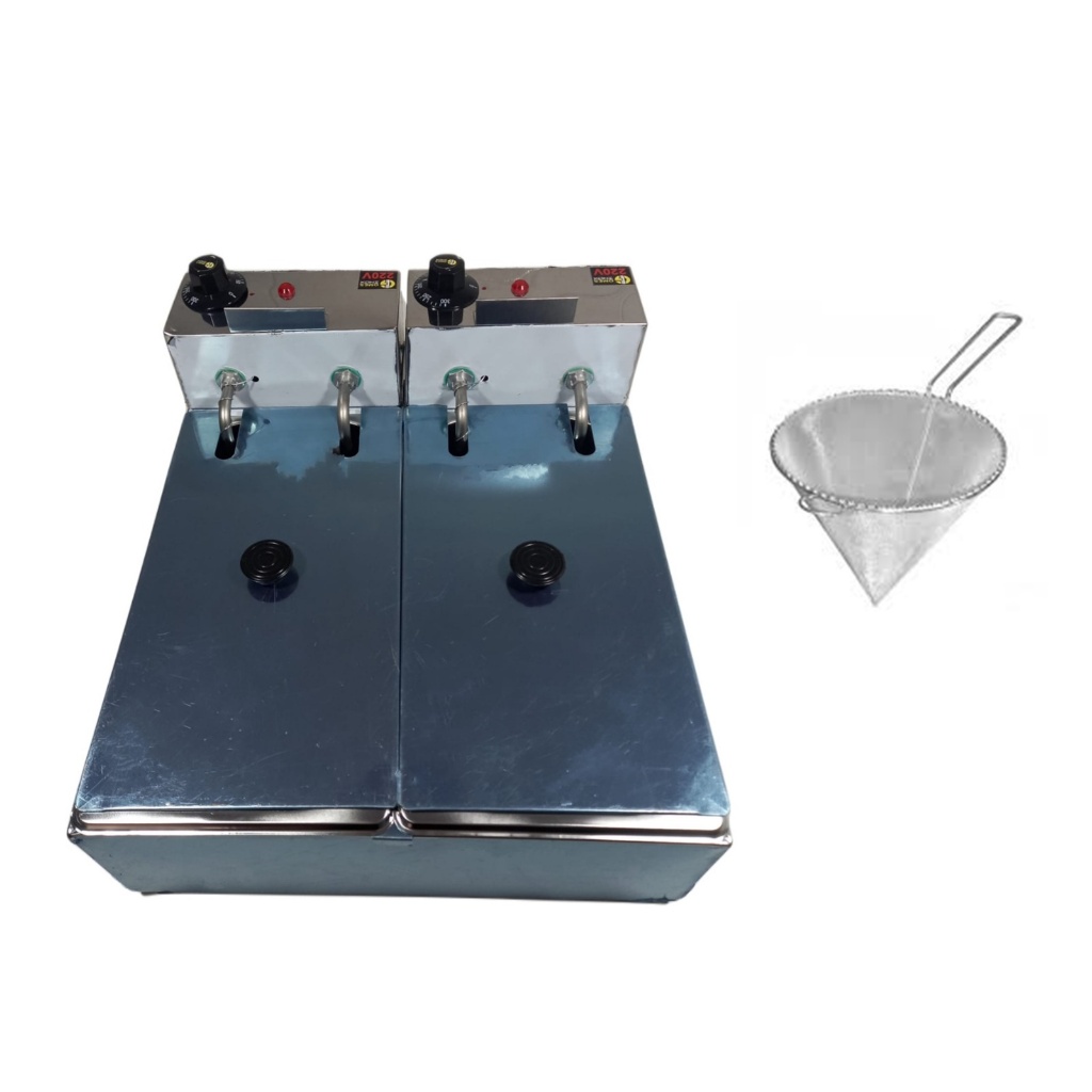 Fritadeira 6 Litros 2 Cubas Com Tampa e Coador Profissional Gomes Inox