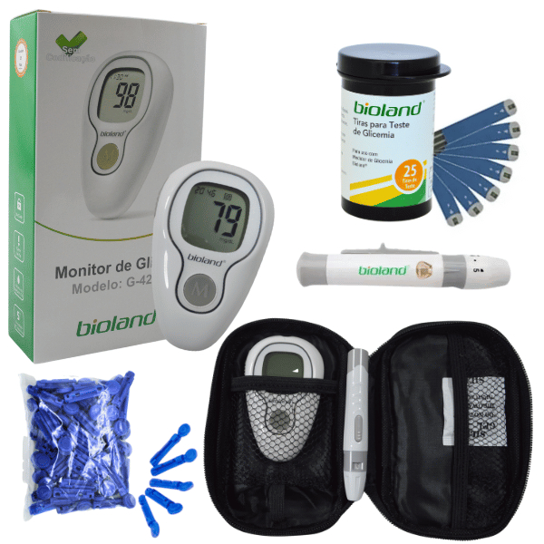 Kit Monitor de Glicose Aparelho Medidor de Glicemia 25 Tiras 25 Lancetas Bioland