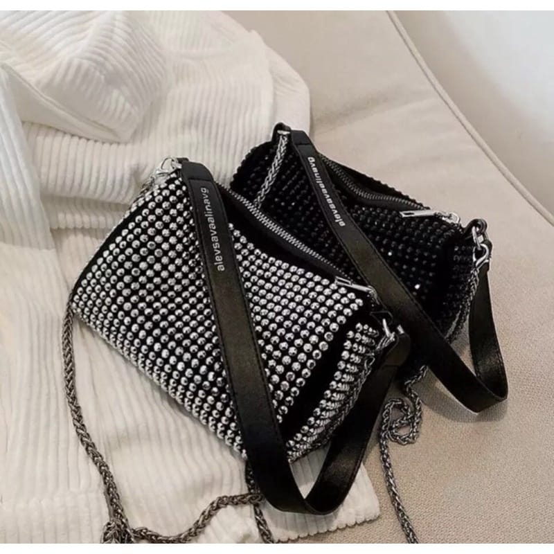 ASALOOG Bolsa Feminina Strass Brilho De Corrente Bolsinha Festas JX-2209