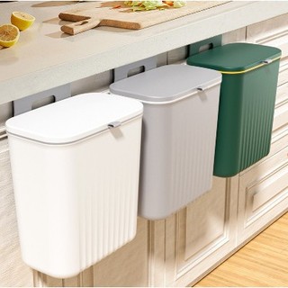 Lixeira Suspensa Multiuso 9L Com Tampa Retrátil Sem Furo Porta Armário para Cozinha e Banheiro
