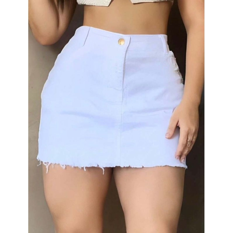 Saia Jeans Curta Branca e Preta em Oferta na Shopee