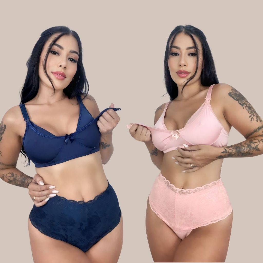 Kit 02 Maternidade Sutiã Amamentação MICROFIBRA + Calcinha Cinta Modeladora RENDA.