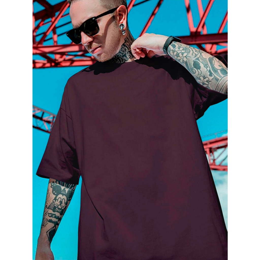 T Shirt Casual Estilosa Swag Simples Básica Camisa Manga Curta Ombro Caido Gola Redonda Camiseta Overs