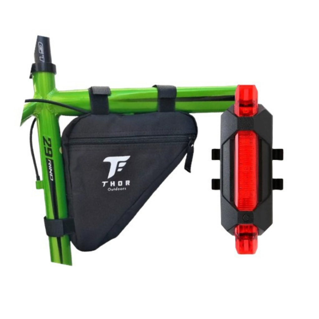 Bolsa Para Quadro Bike Triangular Triangulo + Lanterna Sinalizador Traseira