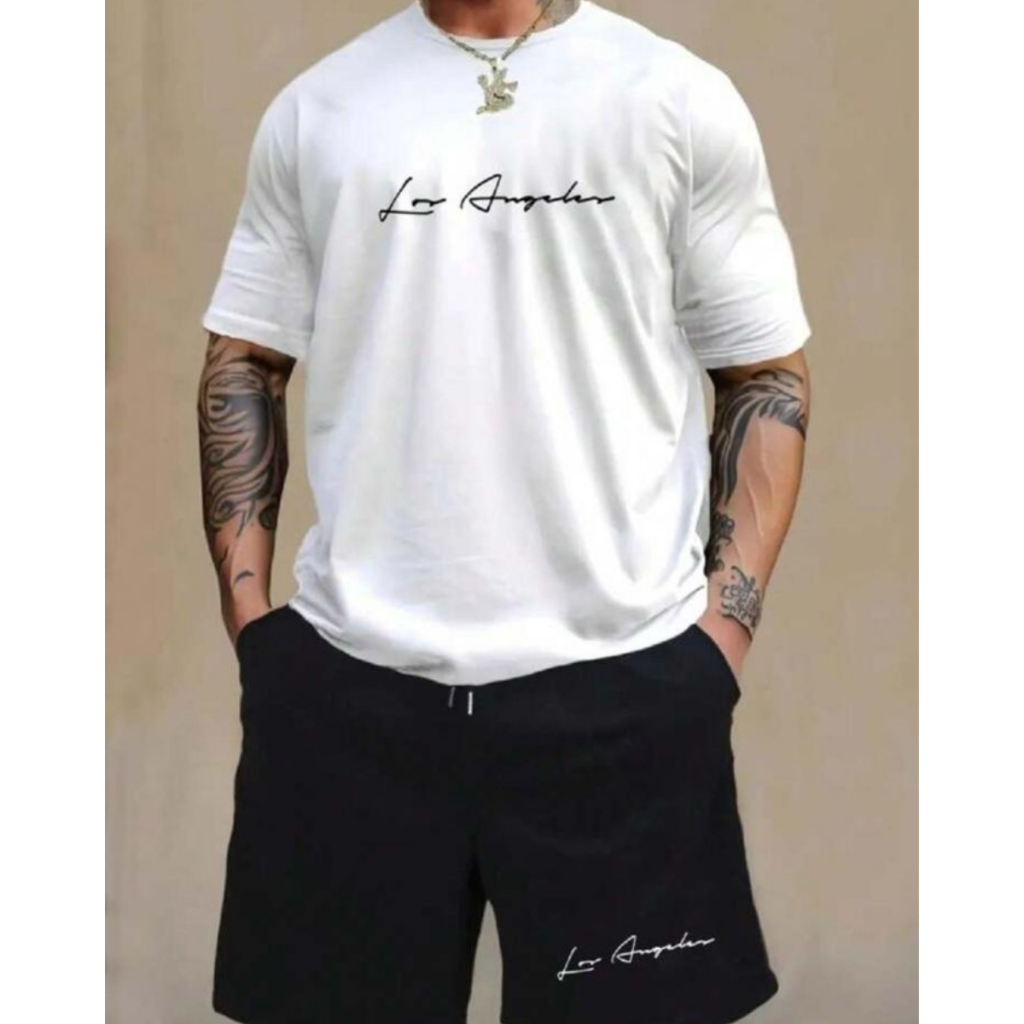 Conjunto Bermuda Tactel + Camiseta Gola Redonda Lançamento Masculino  Primavera Verão Los Angeles