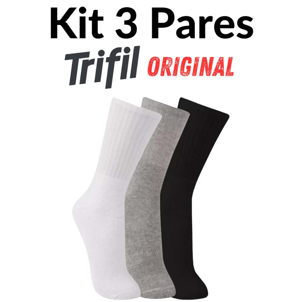 Kit Meia 3 Pares Cano Alto Esportiva Casual Algodao Trifil em Oferta na Shopee
