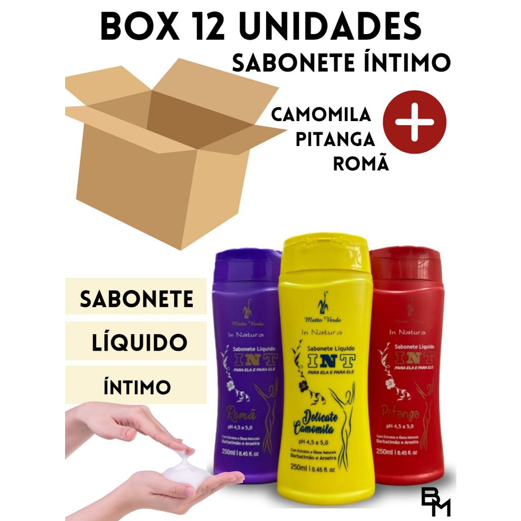 Matto Verde Kit 12 Unidades Sabonete Líquido Íntimo Com Barbatimão e Aroeira Camomila Romã Pitanga 250ml