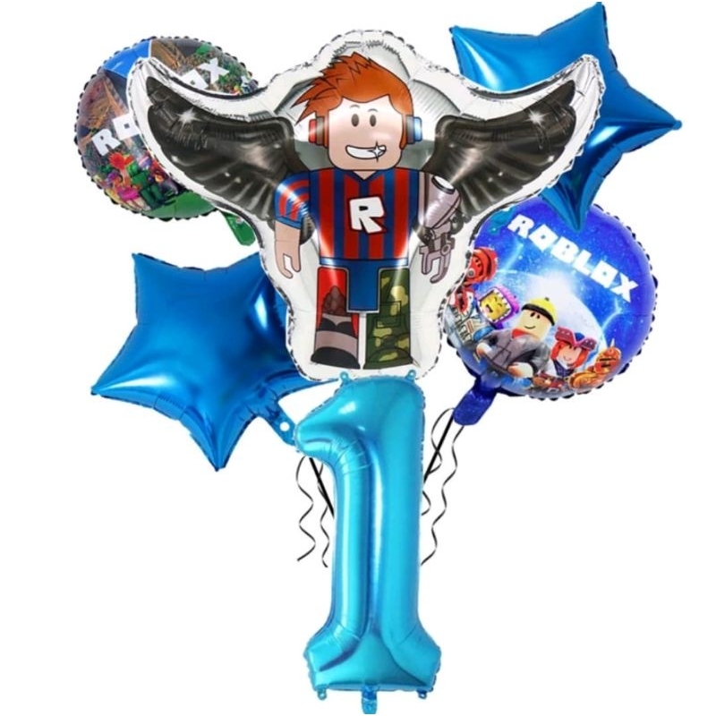 Kit C/6/10 Balões Metalizado Roblox Corpo 60Cm +Balões Redondo 45Cm+Estrelas 45Cm+ Balão Número 40cm