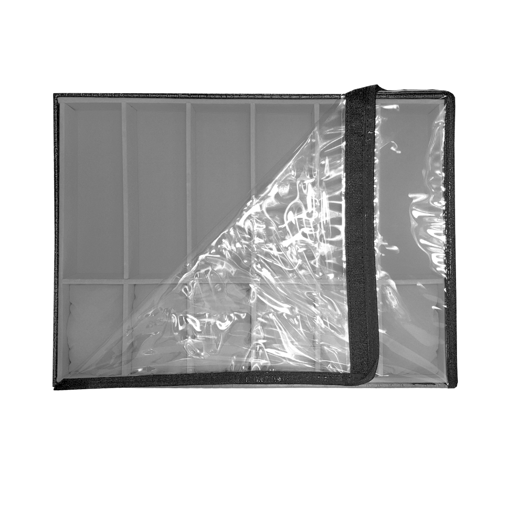 Bandeja Para Organizar 6 Óculos E 6 Relógios Com Capa Preto Com Interno Cinza