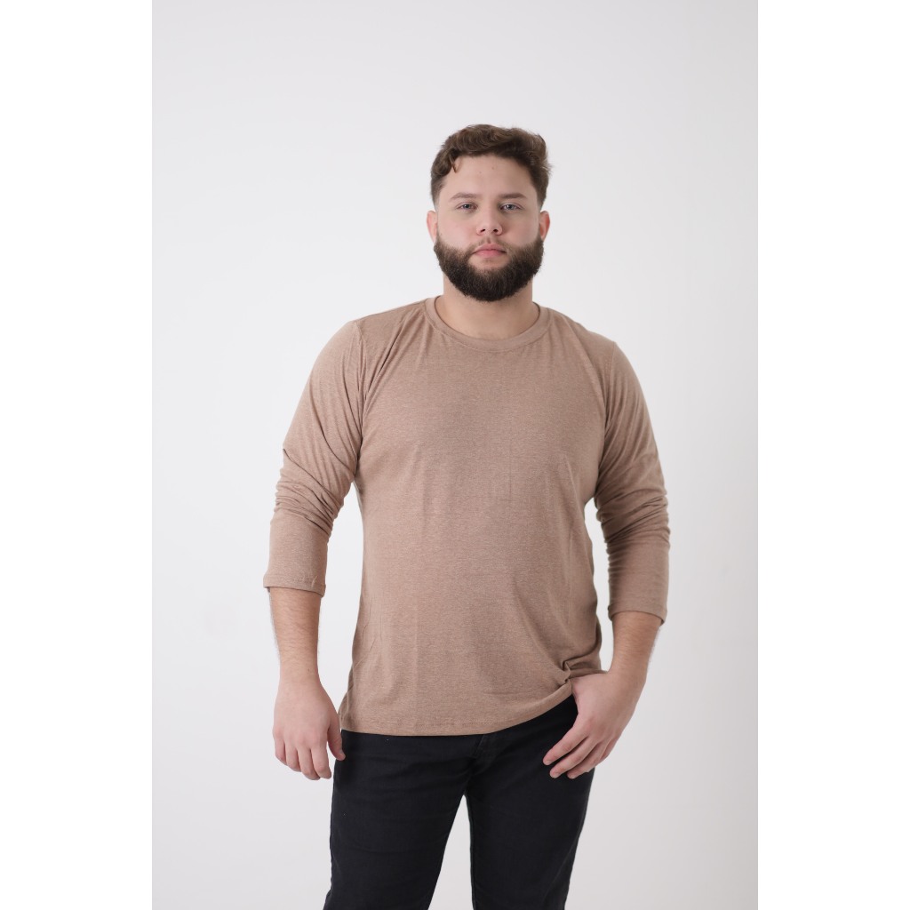 VB ONLINE Camiseta Masculina Lisa Manga Longa Frio Inverno Slim Fit Plus Size Meia Malha do G1 ao G4