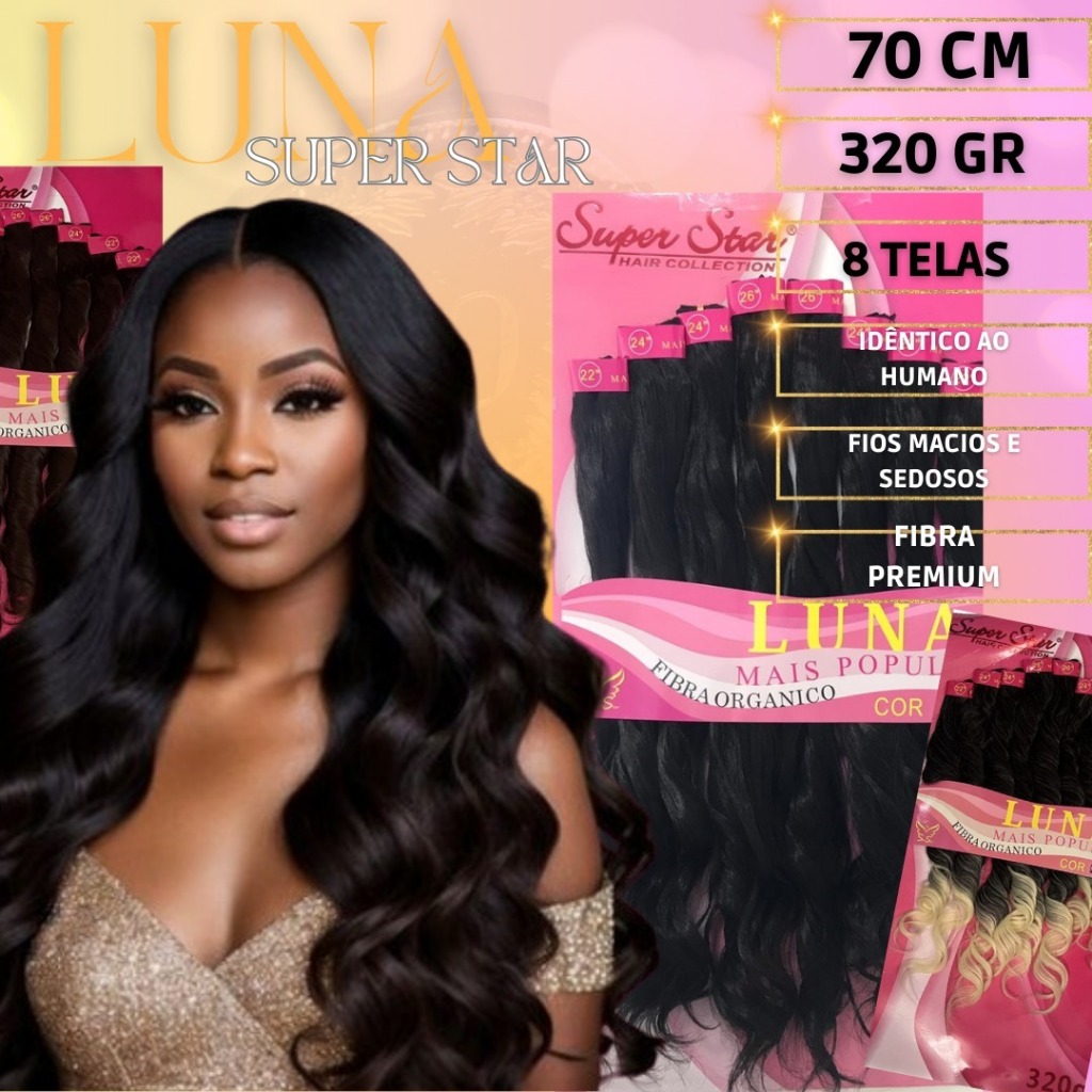 Cabelo 100% Orgânico Liso Ondulado Luna - Super Star 360gr - 75cm